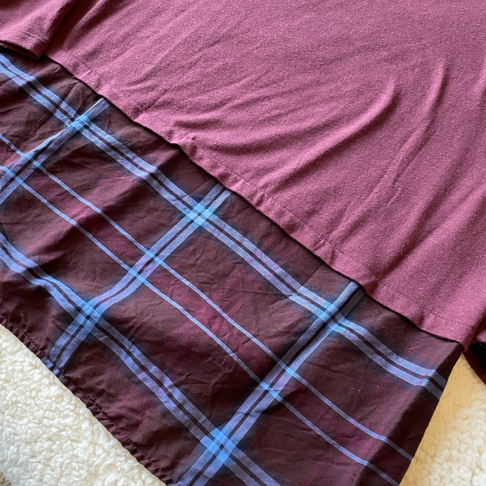 LOFT Burgundy knit tee with plaid detail - Picture 8 of 8